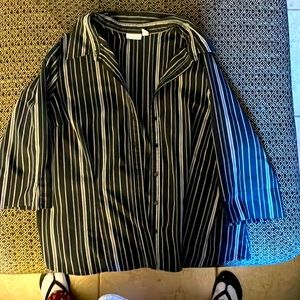 Mid length sleeve, striped, collared woman’s top